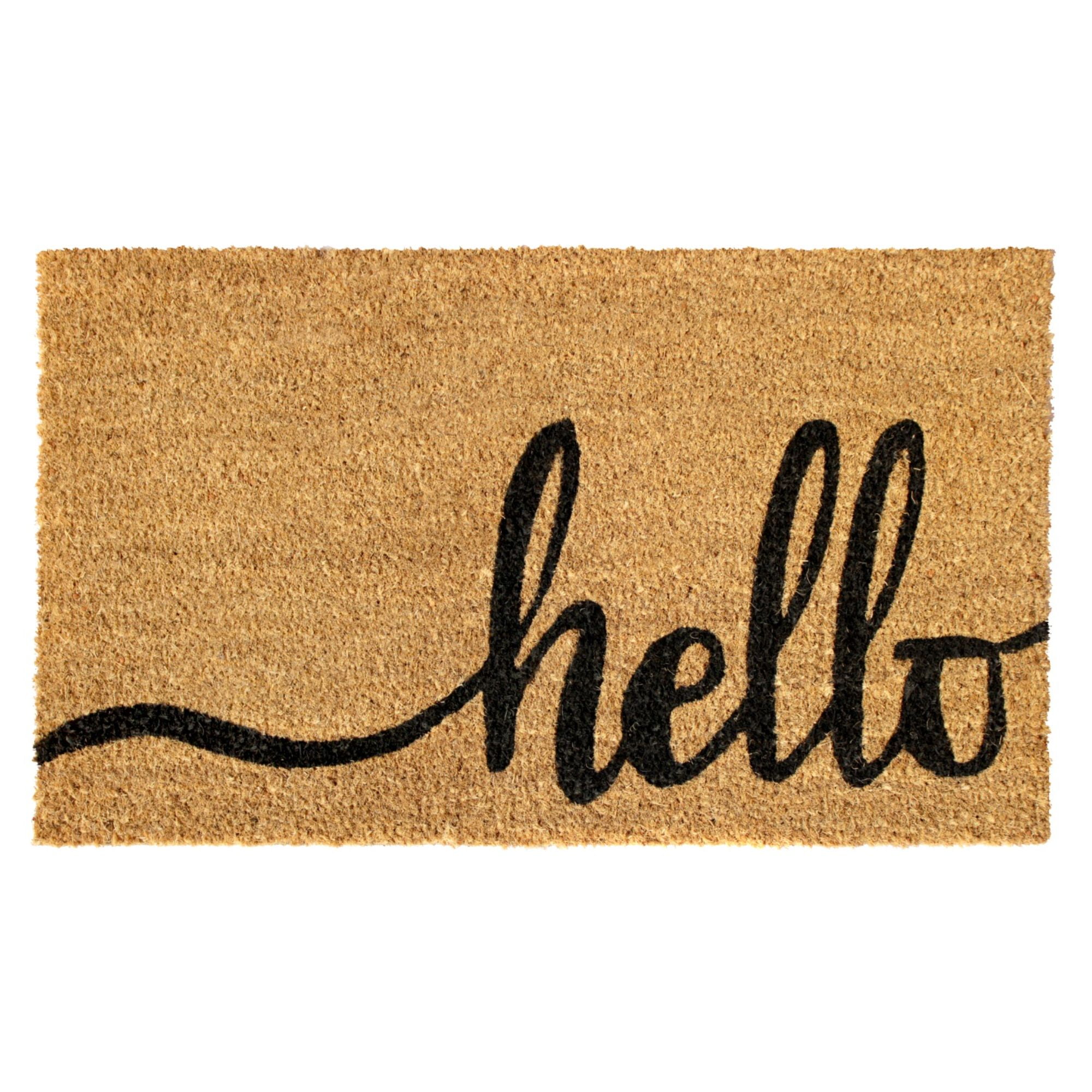 Rugsmith Black Machine Tufted Natural Hello Doormat, 18' x 30'