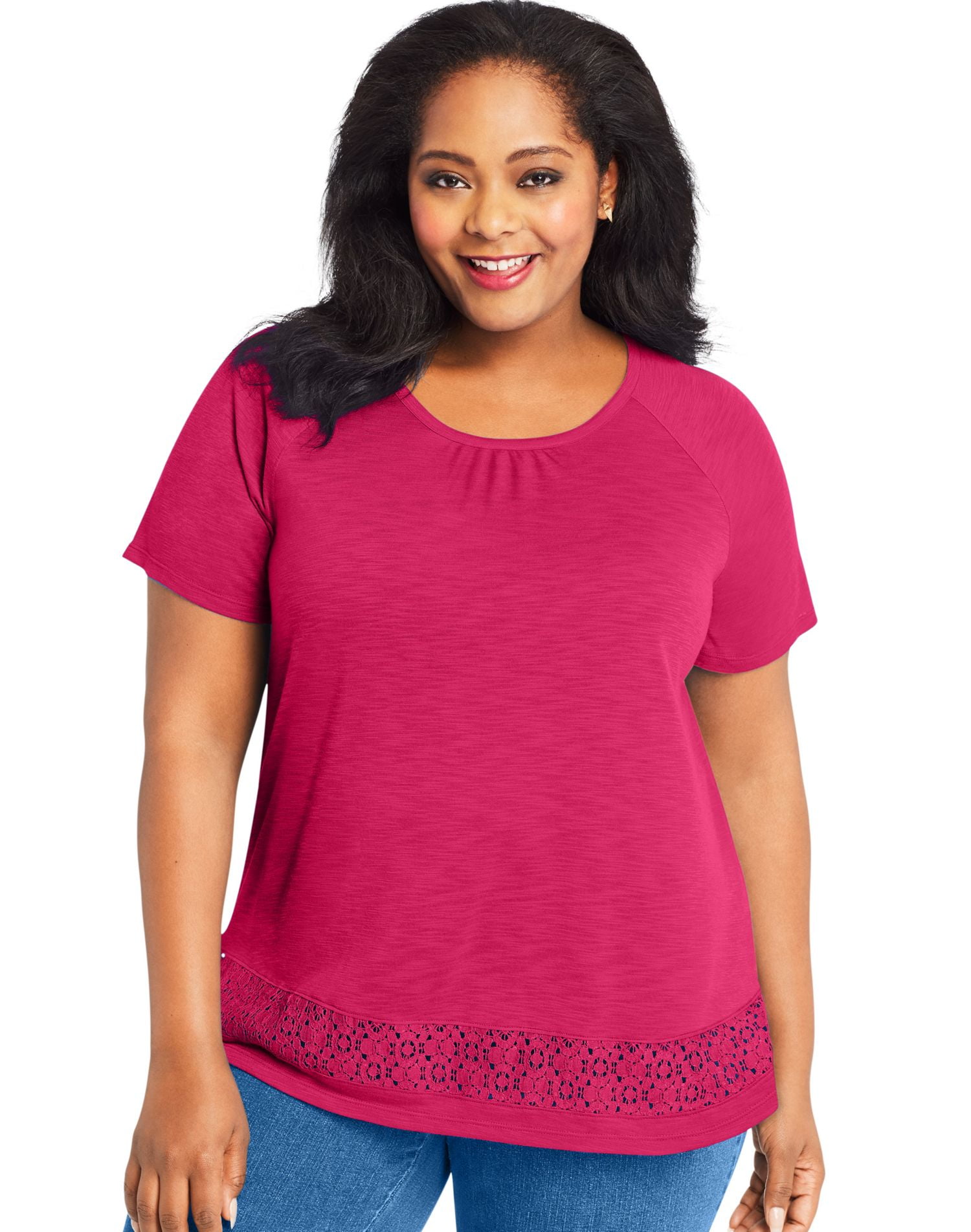 Just My Size Women's Plus Size Raglan Tee with Lace Panel Top - Walmart.com