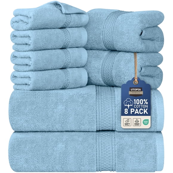 Juego de Toallas Utopia Towels 8 piezas azul cielo de algodón