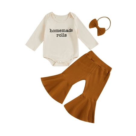 

Loalirando Baby Girls Thanksgiving Outfits Letter Print Romper + Pants + Headband