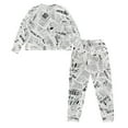 thumbnail image 5 of SCRAWLGOD Newspaper Print Women's Pajama Sets Long Sleeve Pullover Top and Full-Length Bottom with Pockets Drawstring, Soft Lounge Set Pockets 2 Piece Outfits Clothing, S, 5 of 7