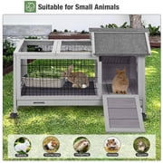 Aivituvin Rabbit Hutch with Wheels for Indoor Outdoor, Wooden Rabbit Cage with Removable Wire Netting & Leak Proof Tray, Mobile Bunny Cage, Gray