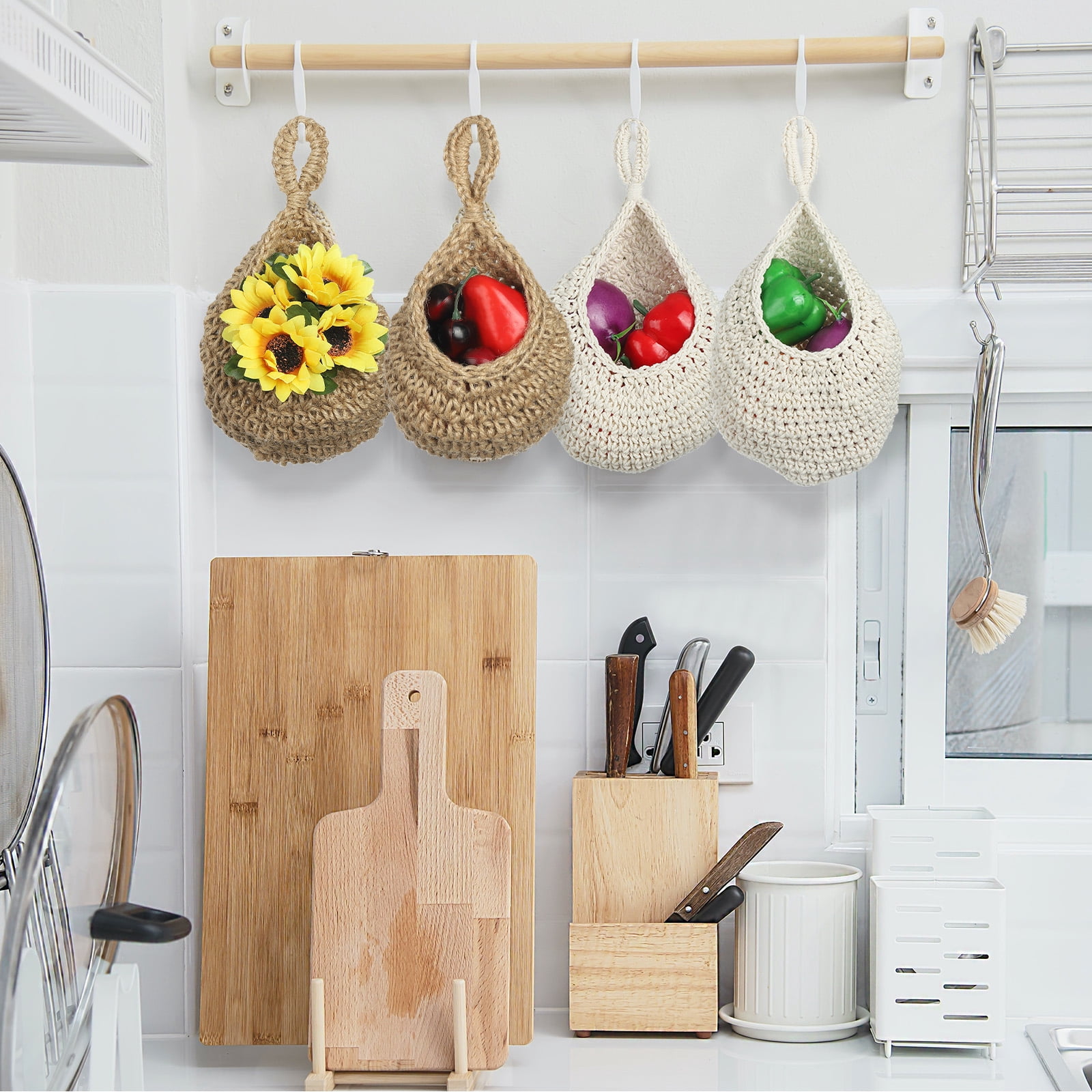 Unique Bargains Teardrop Home Decor Storage Wall Hanging Basket for Vegetable Brown Medium