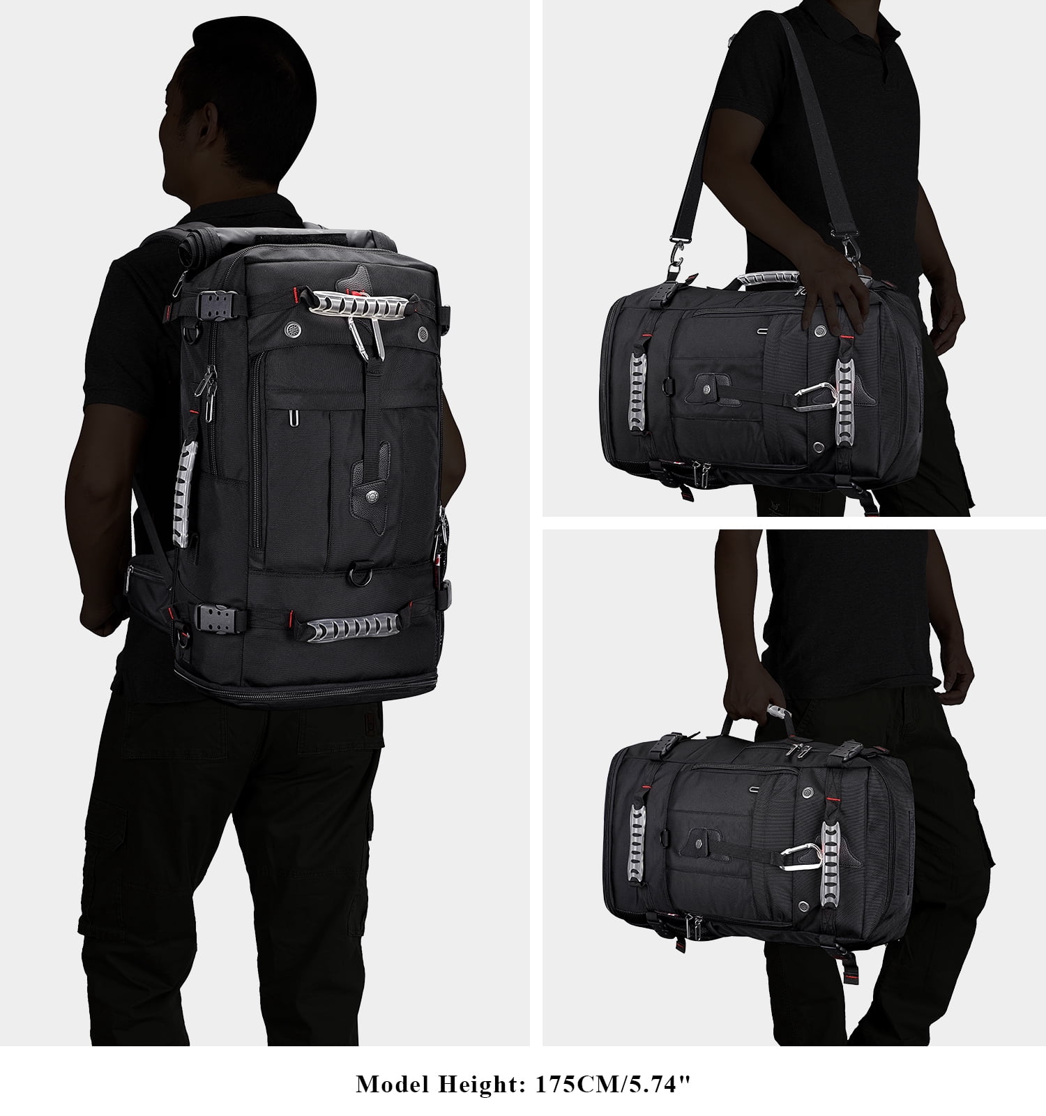 WITZMAN Carry on Nylon Travel Backpack for Men Convertible Large Duffle Luggage Bags for Airplane fit 18 inch Laptop B681 Black
