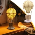 thumbnail image 1 of Hot Air Balloon Table Lamp Woven Rattan Shade LED Night Light Bedside Ambient Lighting Decorative Light 1-Pack, 1 of 9