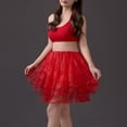 thumbnail image 4 of Miluxas Women Summer Mini Skirts Multi-Layer High Waist Solid Color Mini Skirt with Ruffled Red, 4 of 5