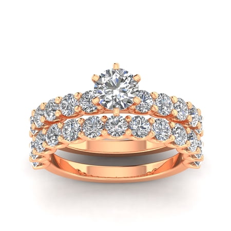 Certified 3.25ctw Diamond Solitaire Engagement Ring Bridal Set in 14k Rose Gold (G-H, I1)