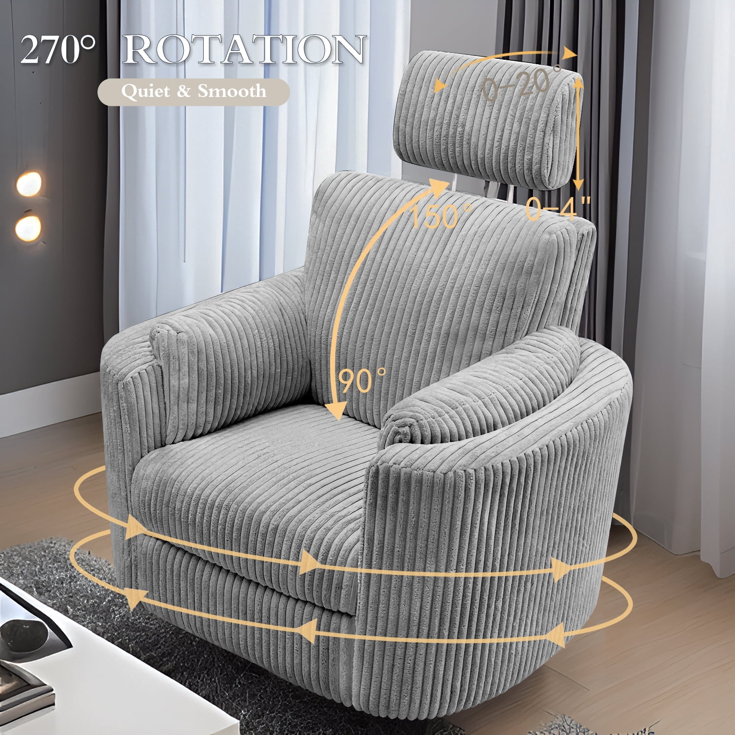 Cynefin Power Recliner Swivel Rocking Nursery Glider Rocker Chair with Headrest, USB and Type-c Port, Corduroy Electric Reclining Sofa Chair Arm Chair for Living Room