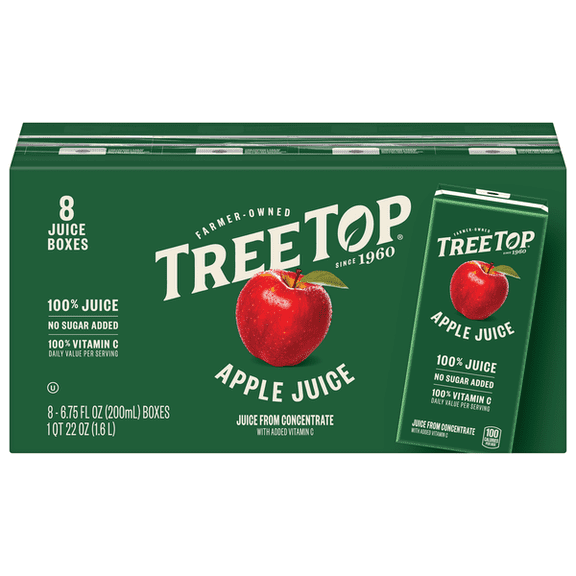 Tree Top 100% Apple Juice from Concentrate, 6.75 fl oz Boxes, Pack of 8