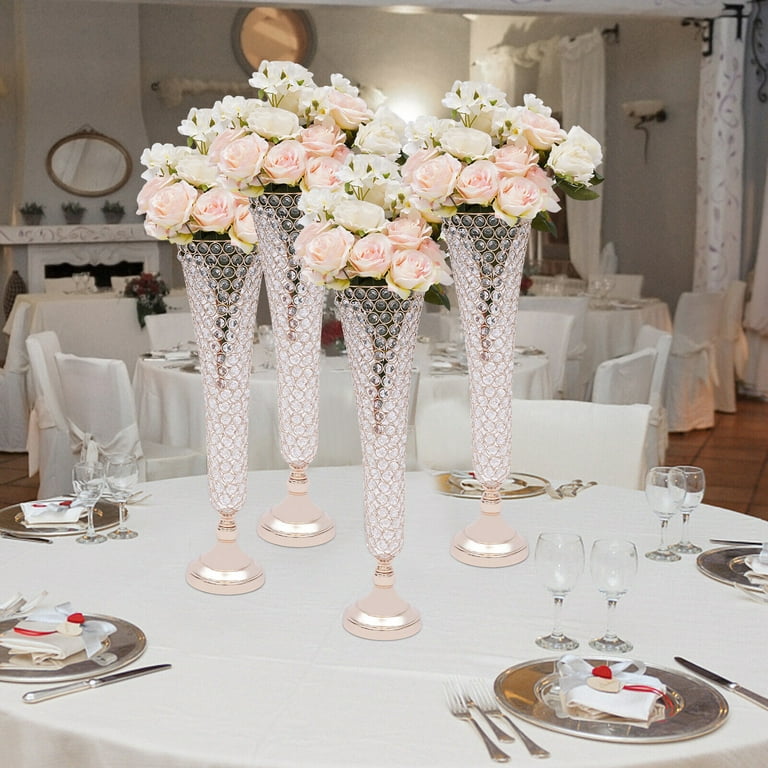 4 PACK Crystal Beaded Trumpet Vases Wedding Banquet Centerpiece