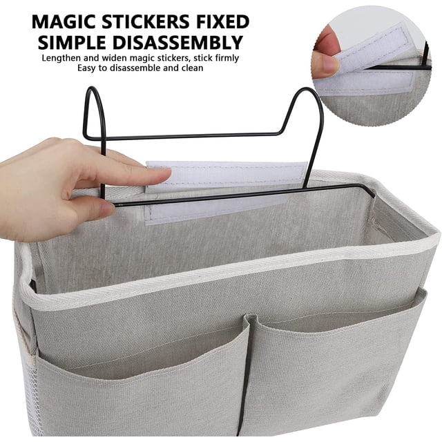 Organizador de cabecera Bolsa Colgando Cama Organizador de almacenamiento Impermeable Cama Organizador de bolsillo para dormitorio Cama Sofá Revista Gafas Libros Teléfono Diarios gris