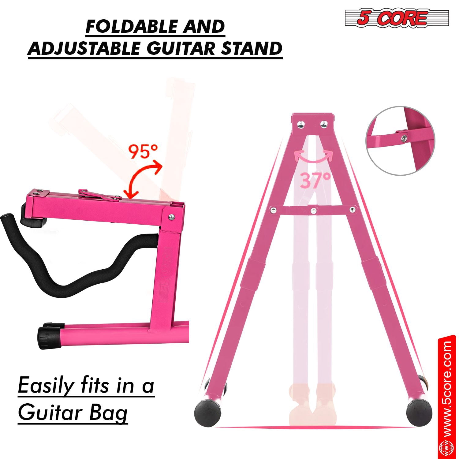 Double Guitar Stand Floor 2Pcs Adjustable Heavy Duty A Frame Universal Folding Acoustic Electric Bass Mandolin Banjo Violin Holder Stands For On Stage Studio - Pink 2PCS