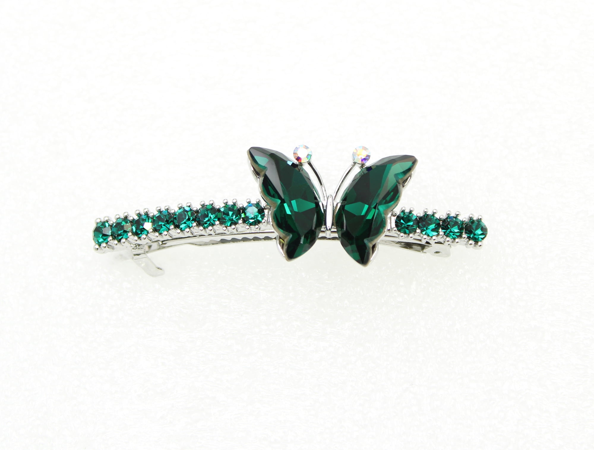 Faship Gorgeous Green Rhinestone Crystal Butterfly Hair Barrette Clip