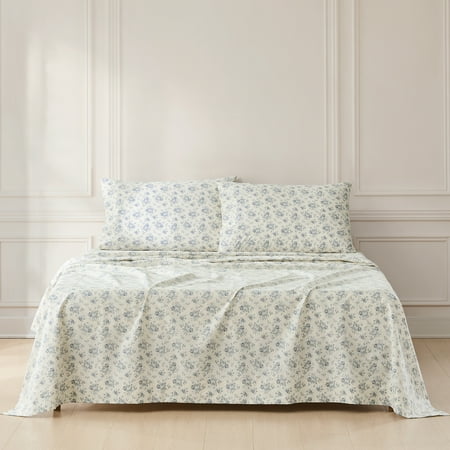 Lush Decor Rose Garden 4-Piece Cotton Bed Sheet Set, Blue Floral, Floral, Full