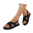 thumbnail image 2 of Wovix Women's Low Heel Sandals Open Toe Adjustable Elastic Strappy Lightweight Slippers Rubber Sole Comfortable Casual Summer Strappy Shoes Black 36, 2 of 9