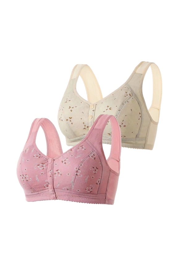 Bralettes for Women 2pc Front Button Bra, Front Closure Everyday Sports Bras, Convenient Snap Sleep Bra, Women Comfort Wireless Cotton Bras S-146 Hot Pink-A M