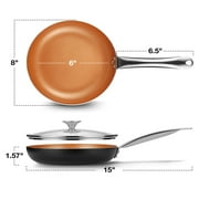 Koch Systeme CS Little Skillet with Lid - 8 Copper Nonstick Frying Pan for Oven & Stove, Stainless Steel Handle. Nonstick Pan with Ceramic Coating