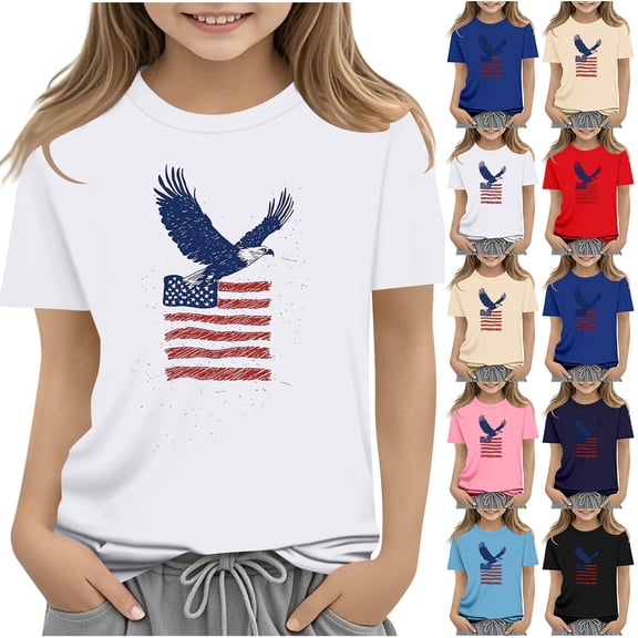 Afuyipoi Independence Day Kids T-Shirt July 5th Patriotic Graphic Tee Summer Shirt Print Youth Holiday Celebration Apparel Black Size 11-12 Years