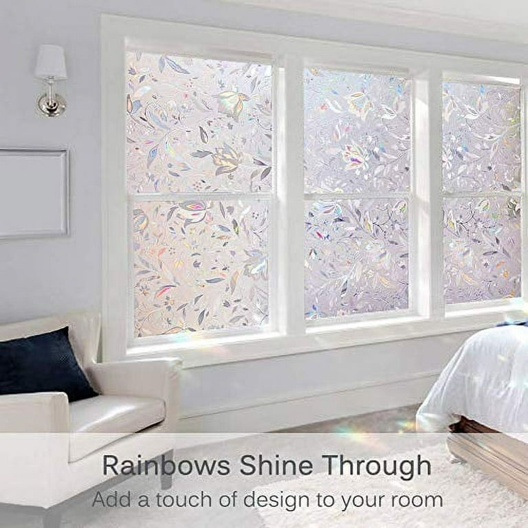  LUTE Window Privacy Film, Rainbow Window Film, 3D Decorative  Stained Glass Window Cling, Static Cling Non-Adhesive Removable Window  Covering, Sun UV Blocking Window Decal for Home 23.6 x 157.4 inches 