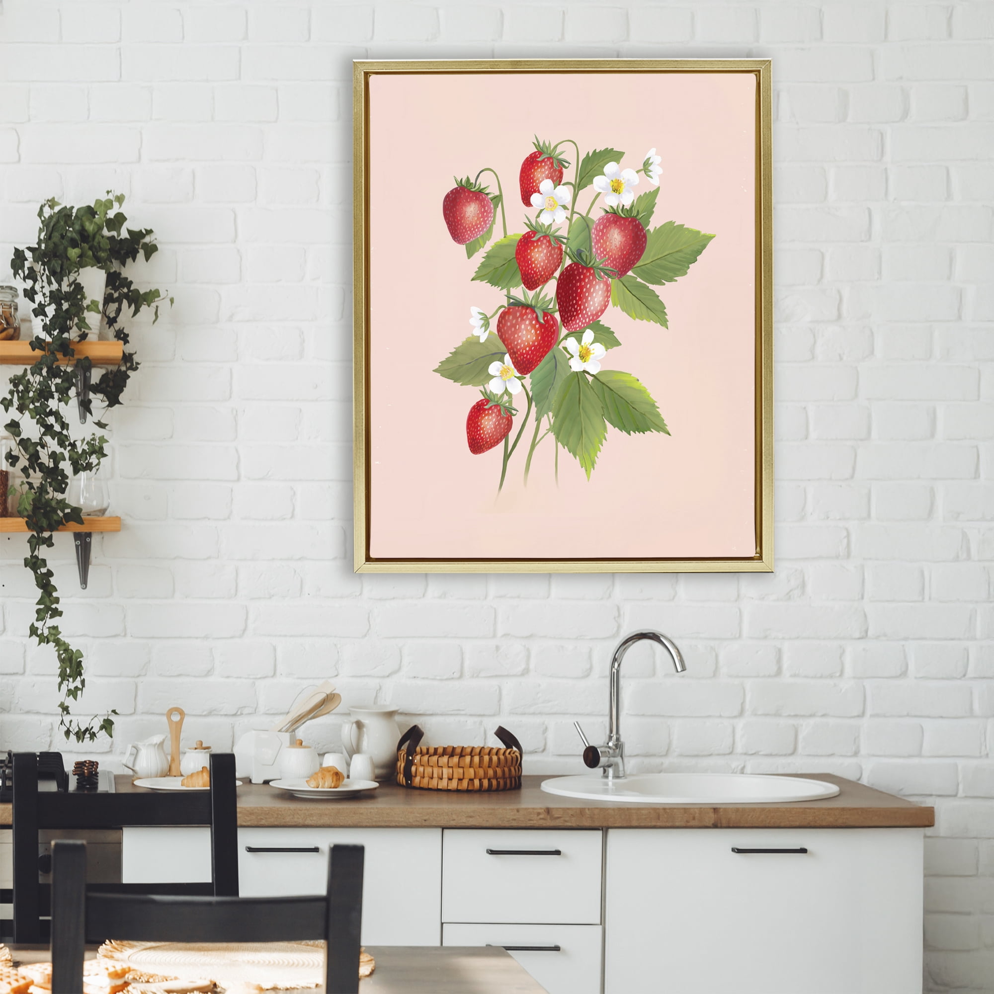 Stupell Industries Cottage Garden Strawberries Gold Framed Floater Canvas Wall Art, design by Diane Neukirch