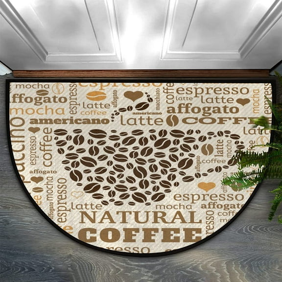Half Round Door Mat Bath Mat Indoor Entrance Doormat Coffee Words Coffee Cup 17X30 Wear Resistant Semi Circle Floor Mats Non Slip Absorbent Bathroom Rugs Home Decor Rug.