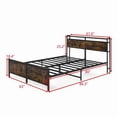 thumbnail image 2 of Large Size Metal Platform Bed Frame with Storage Headboard, Charging Station and LED Lights, Heavy Duty Iron Platform Bed Frame with Wood Headboard and Footboard, Rustic Brown, 2 of 10