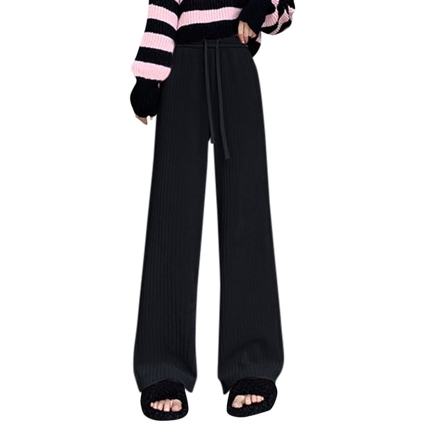 Pantalones de pierna ancha Gibobby para mujer cintura alta elástica en la espalda negro M