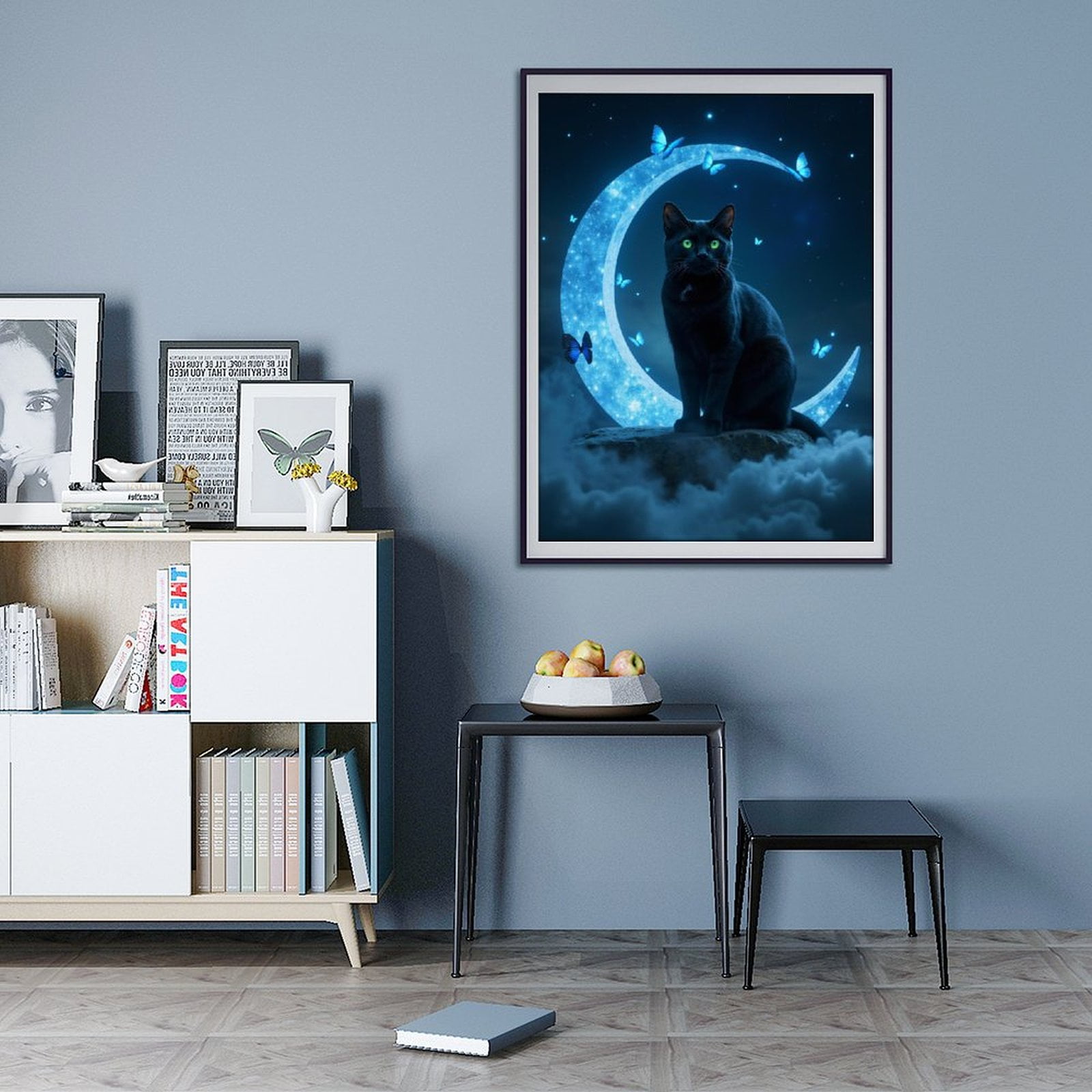 Diamond Art Kit for Adults, Midnight Cat Moon Butterflies Diamond Painting for Adults Beginners, 5D DIY Diamond Art Painting Kits, Colorful Diamond Painting Craft for Home Decor 12x16
