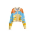 thumbnail image 2 of Faithtur Women Button Down Tops, Long Sleeve Color Block Knit Lapel Sweater, 2 of 6
