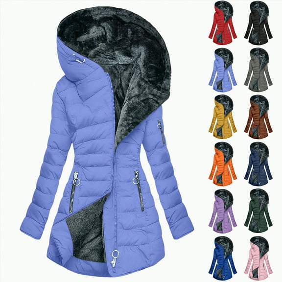 Towmus Winter Coats for Women Plus Size Quilted Puffer Down Fleece Warm Thicken Hooded Parka Jacket Pocket Zip Padded Outerwear