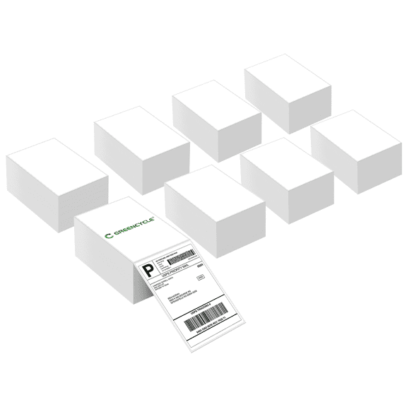 GREENCYCLE 46 Direct Thermal Labels White 500pcs Per Stack, 8 Stack Fanfold Perforated Strong Adhesive Mailing Postage Address Shipping Labels