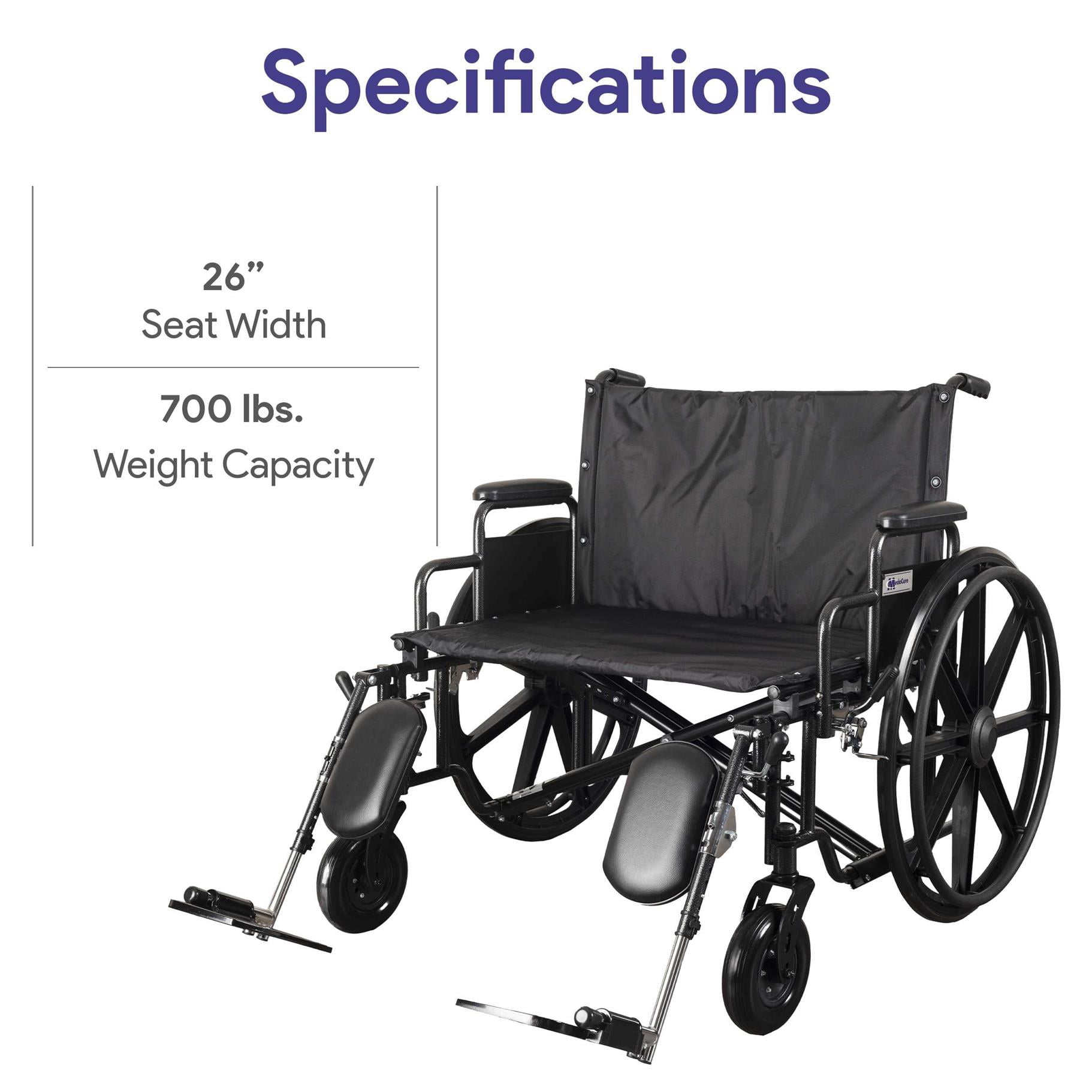 Medacure Ultra Wide Bariatric Wheelchair for Adults - 26" Seat - 700 lb. Cap. Elevated Leg Rests and Detachable Desk Arms