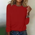thumbnail image 2 of VSSSJ Women's Solid Color Basic T-Shirts Casual Crew Neck Classic Pullover Shirts Long Sleeves Loose Comfortable Tops Fall Clothes Red-02 XL, 2 of 4