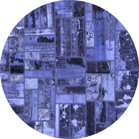 Ahgly Company Machine Washable Indoor Round Patchwork Blue Transitional Area Rugs, 4' Round