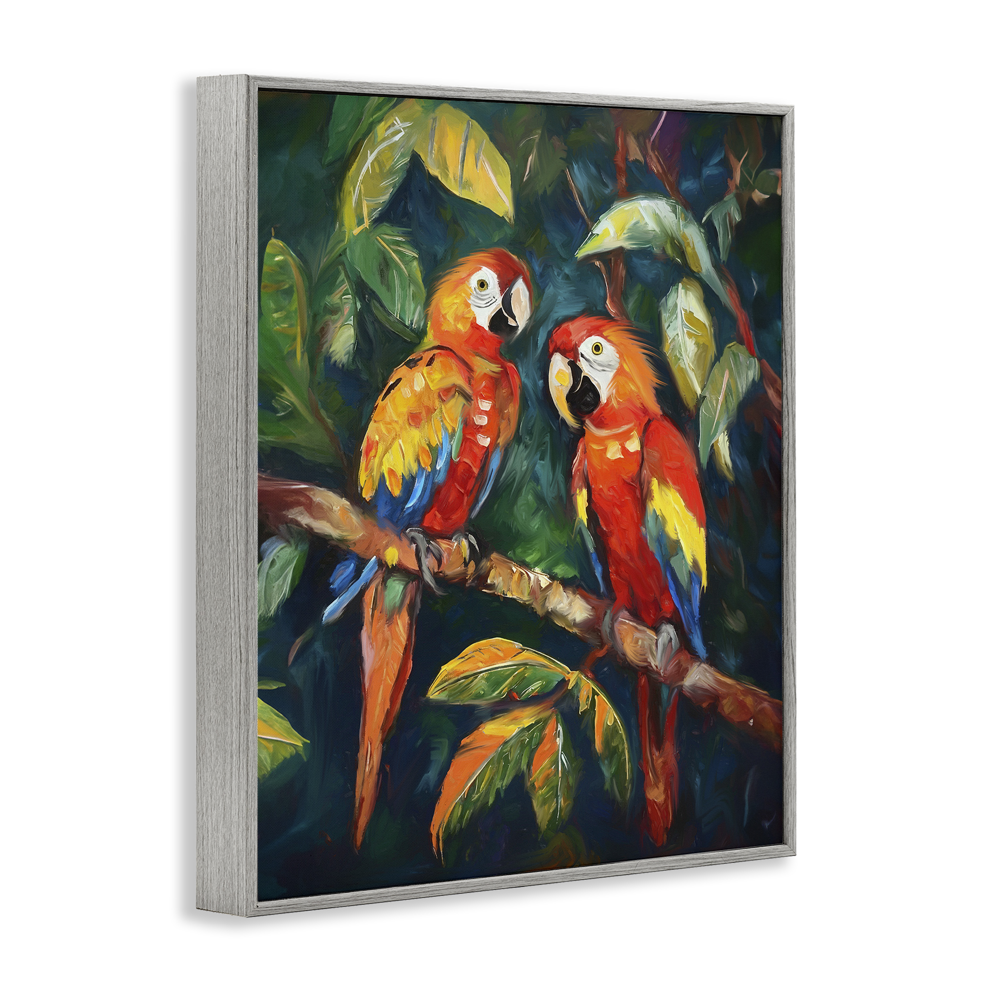 Stupell Industries Parrot Pair on Branch Animals & Insects Painting Gray Framed Art Print Wall Art, 24 x 30
