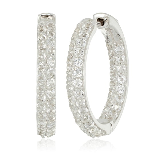 Sterling Silver White Topaz Round Hoop Earrings, 1'