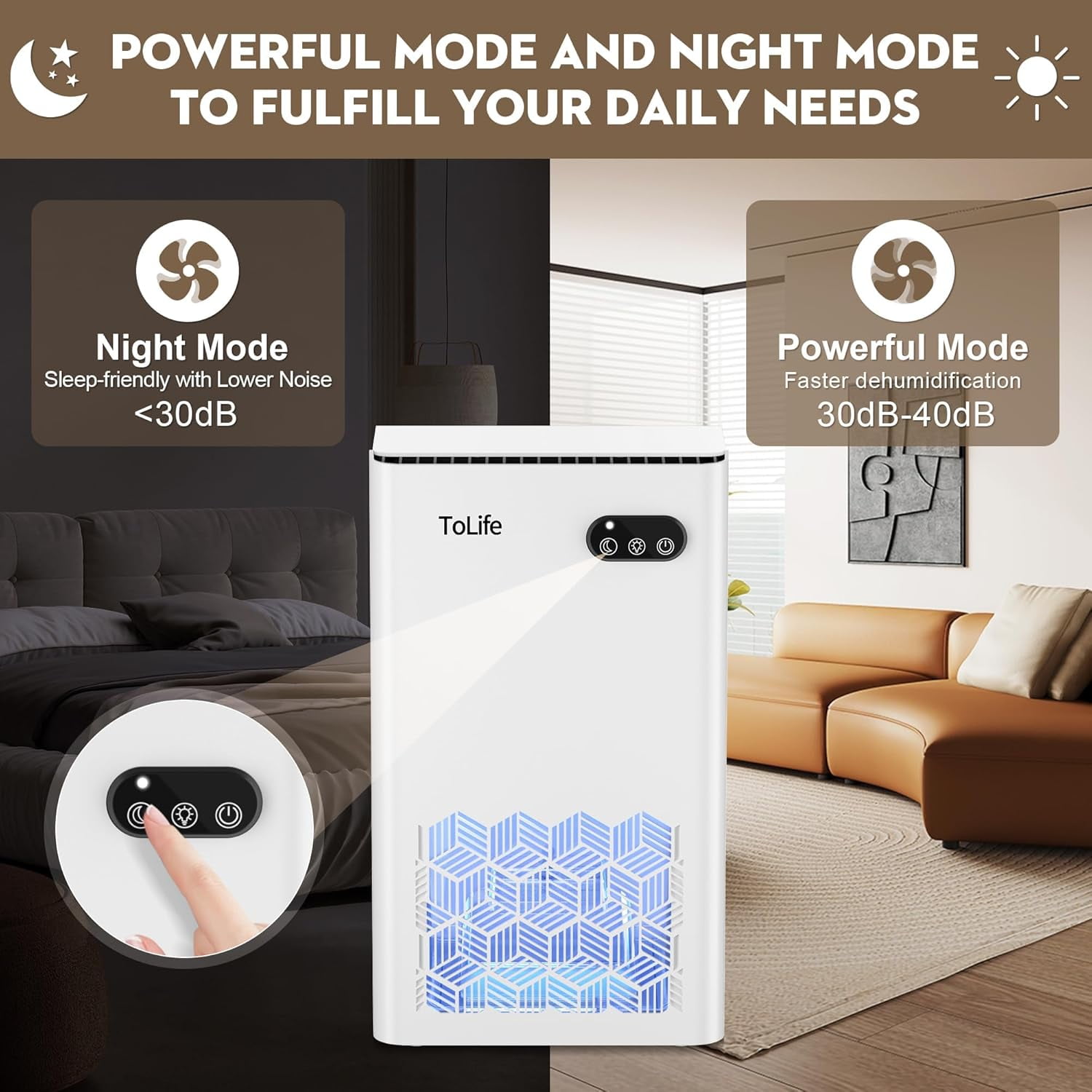 Dehumidifier for Home, 1000 sq.ft Basement Bedroom Bathroom with 95 OZ , Auto Shut Off, 7 LED Lights