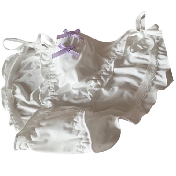 Lolitas Bows Ruffle Underwear Women's Low Waist Side Tie Panties Soft Breathable Bikinis Panties Ice Silk Underpants