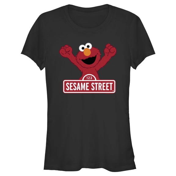 Junior's Sesame Street Elmo Red Logo Sign Graphic T-Shirt