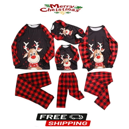 

Matching Deer Plaid Print Cotton Blend Christmas Pajamas For Family