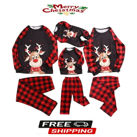 

Gueuusu Matching Deer Plaid Print Cotton Blend Christmas Pajamas For Family