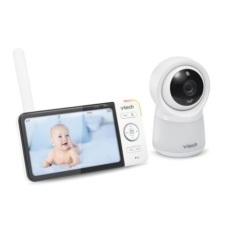 VTech RM5754HD Smart Wi-Fi 1080p Video Baby Monitor System with 5-In. Display, Night-Light, and Remote Access, White, RM5754HD