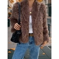 thumbnail image 4 of Female Faux Fur Coat Cropped Lapel Fur Jacket Long Sleeve Open Front Parka Outerwear Brown L, 4 of 7