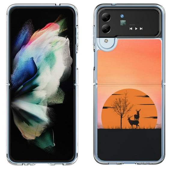 Shockproof Bumper Phone Case for Samsung Galaxy Z Flip 4 5G, by OneToughShield ® - Sunset Deer