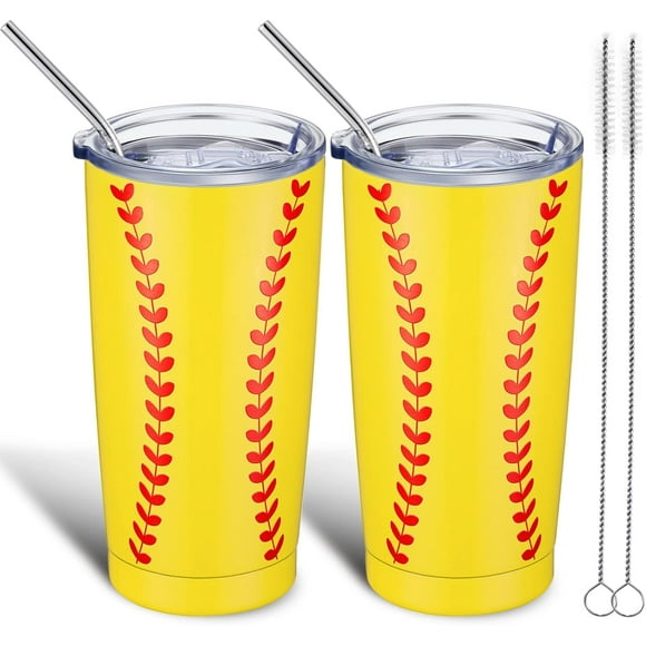 GHSDFBB 2 Pieces Sports Gifts 20 oz Tumbler Cups Coffee Mug 20 oz Stainless Steel Insulated Tumbler with Straw and Lid Travel Coffee Mug Gift for Women Men Mom Birthday Gift for Sports Lover (So