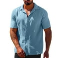 thumbnail image 2 of Landzoo Summer Casual Lapel Solid Color Short Sleeved Button Men'S Linen Shirt Men'S Clothing Stylish Leisure Handsome Men's Shirt, 2 of 4