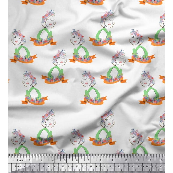 Soimoi Green Poly Georgette Fabric Flowers & Women Human Figure Fabric Prints By Yard 42 Inch Wide