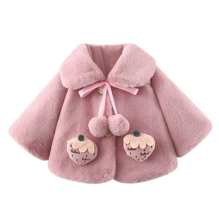 

Efsteb Infant Toddler Baby Girls Cute Winter Warm Thick Faux Fur Cardigan Cloak Outerwear Coat with Bow Pom-pom Balls Purple 18-24 Months