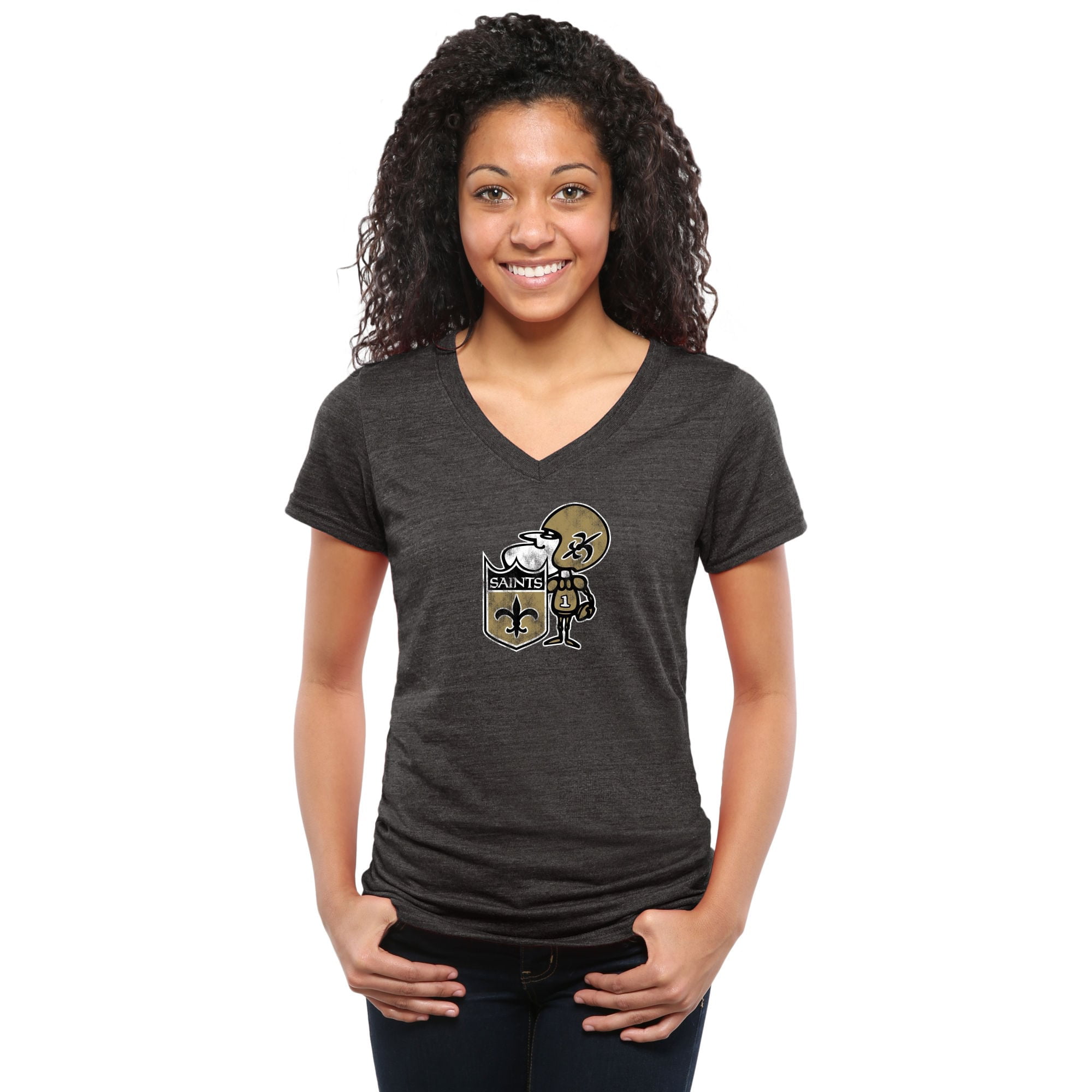 New Orleans Saints NFL Pro Line Women's Throwback Logo Tri-Blend V-Neck ...