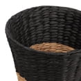 thumbnail image 5 of happimess Toby Contemporary Bohemian Two-Tone Handwoven Water Hyacinth 3.1-Gallon Tapered Round Wicker Waste Basket, Black/Natural (Set of 2), 5 of 6